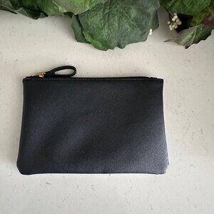 Black Saffiano  Zipper Pouch With Gold Hardware